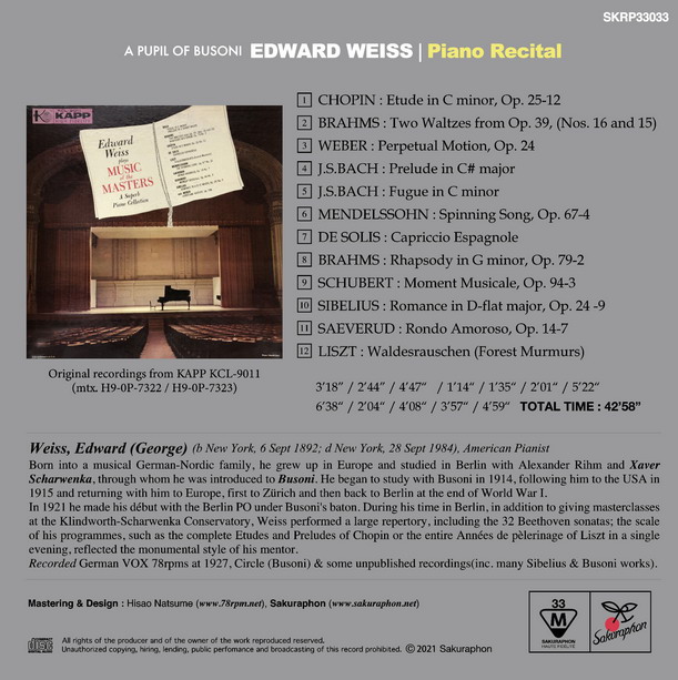 Edward Weiss Recital fortepianowy Sakuraphon back